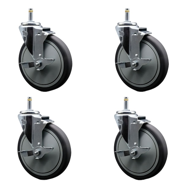 Service Caster 6'' Thermo Rubber Swivel 7/16'' Grip Ring Stem Caster Set with Brake, 4PK SCC-GR20S614-TPRB-TLB-716138-4 - main
